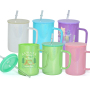 BPA Free Lid Coffee Glass Can 17oz Glitter Shimmer Glass Mug Sublimation Beer rainbow Colors Tumbler with Handle ,25pcs/ctn