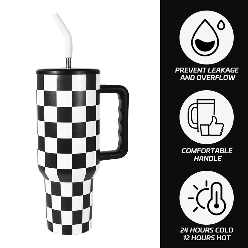 RTS 1pcs 40oz H3.0 Powder Coated Double Wall Stainless Steel Tumblers Travel Mug with Grid Printing
