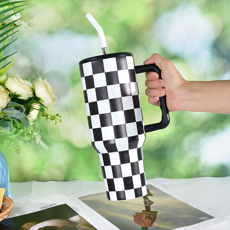 RTS 1pcs 40oz H3.0 Powder Coated Double Wall Stainless Steel Tumblers Travel Mug with Grid Printing