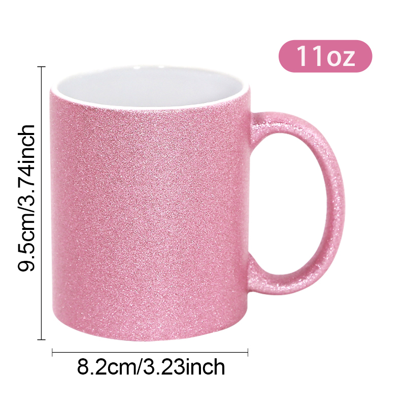China Warehouse 11oz Sublimation DIY Blanks Glitter pink Coffee Milk Tea Ceramic Mug for Christmas New Year Gift