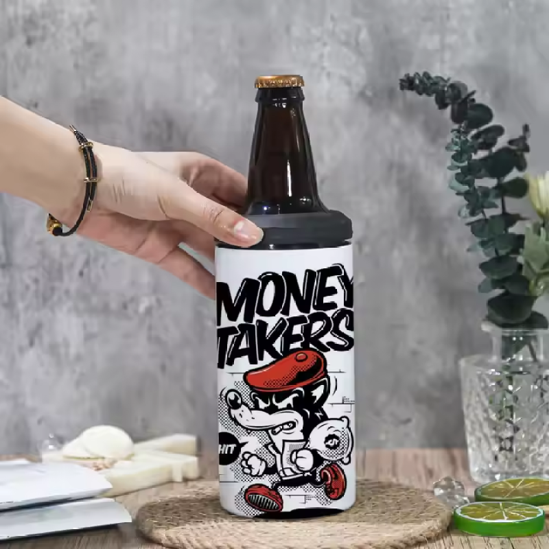 Factory 16oz Can Cooler 4 in 1 Sublimation Blanks Holder Glossy Stainless Steel Tumbler Two Lids Cup for Beer Drinks Office