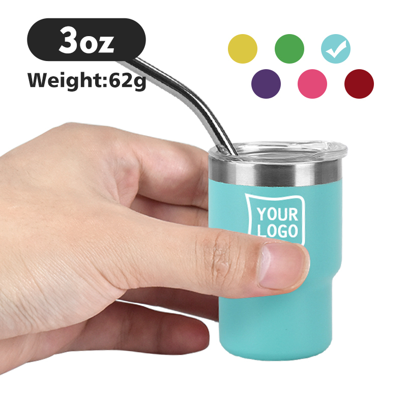 RTS 48pcs/ctn Mix 12colors US Warehouse Powder Coated 3oz Mini Stainless Steel Vacuum Tumbler Shot Wine Cup With Lid and Straw
