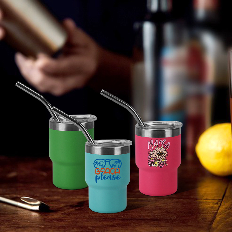 RTS 48pcs/ctn Mix 12colors US Warehouse Powder Coated 3oz Mini Stainless Steel Vacuum Tumbler Shot Wine Cup With Lid and Straw