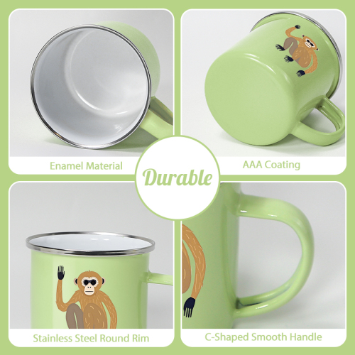 Wholesale 350/500 ml Outdoor Camp Portable Metal Tin Milk Animal Design Mug Cup Campfire Holiday Enamel Coffee Mugs