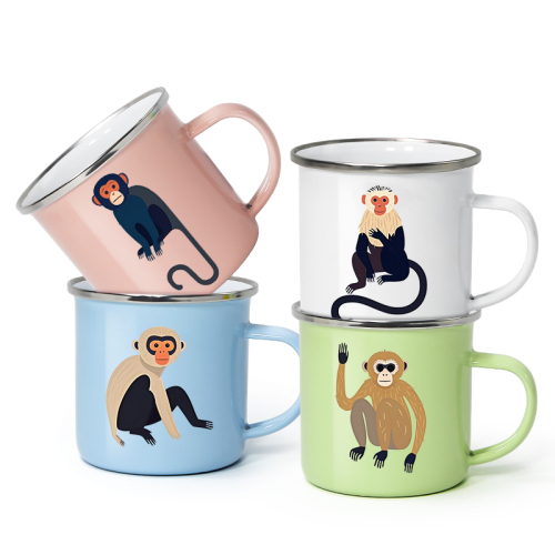 Wholesale 350/500 ml Outdoor Camp Portable Metal Tin Milk Animal Design Mug Cup Campfire Holiday Enamel Coffee Mugs