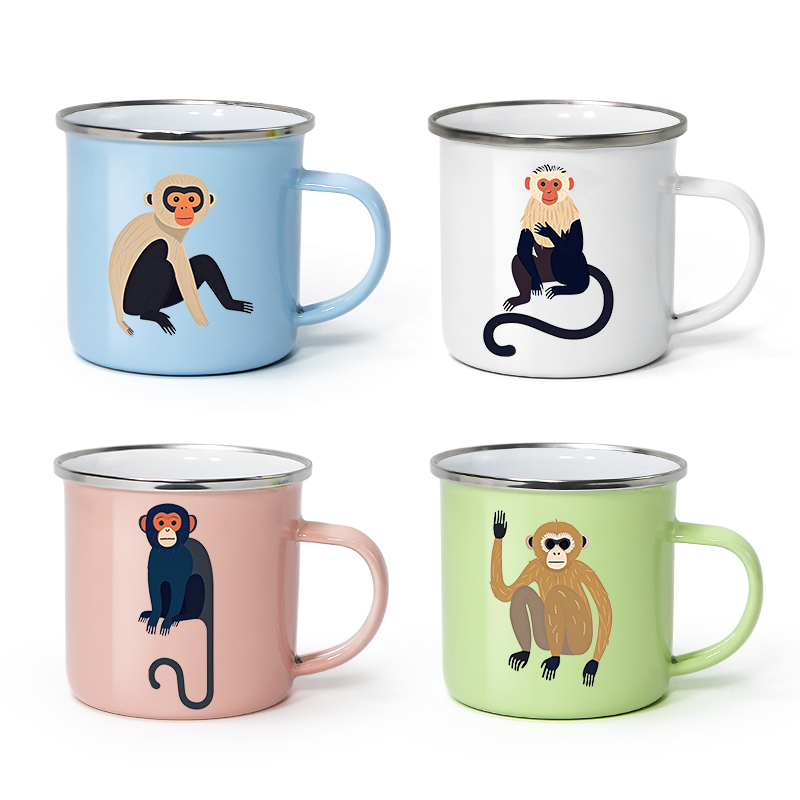 Wholesale 350/500 ml Outdoor Camp Portable Metal Tin Milk Animal Design Mug Cup Campfire Holiday Enamel Coffee Mugs
