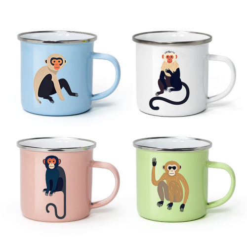 Wholesale 350/500 ml Outdoor Camp Portable Metal Tin Milk Animal Design Mug Cup Campfire Holiday Enamel Coffee Mugs