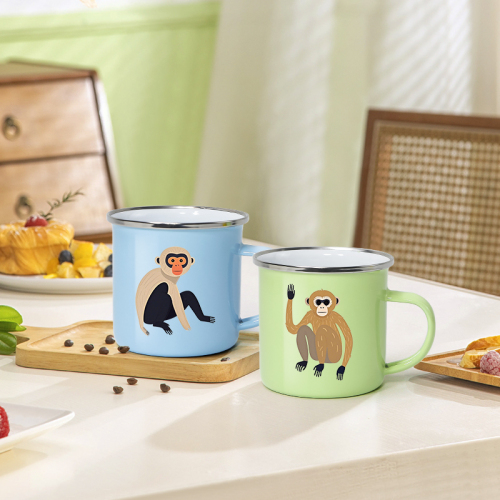 Wholesale 350/500 ml Outdoor Camp Portable Metal Tin Milk Animal Design Mug Cup Campfire Holiday Enamel Coffee Mugs