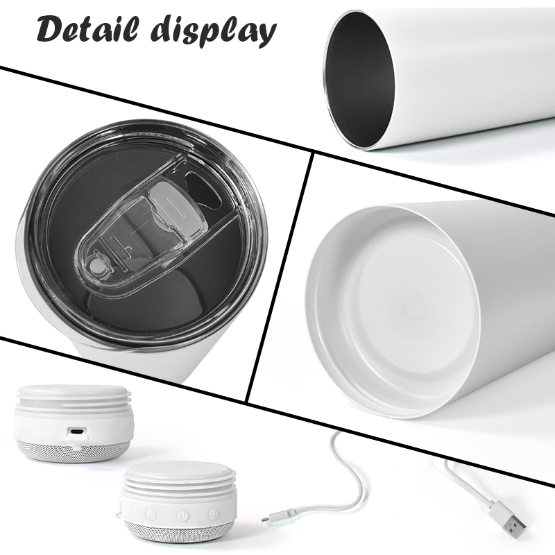 New 20oz Music Hot and Cold Stainless Steel Drink Water Bottle Speaker Tumbler Cup with LED Straight Speaker Tumblers Lid
