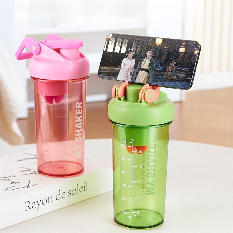 Custom Logo 700ml 900ml Plastic Shaker Bottle with Inside Protein Storage Box and One Press Multifunctional Handle Lid