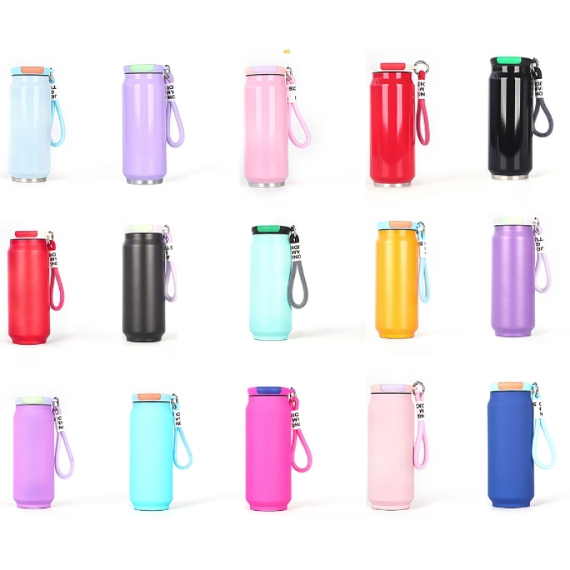 Custom Logo 500ml Cola Can Shape 304 Stainless Steel Double Wall Matte Tumbler Insulated Sport Water Bottle With Leak Proof Lids