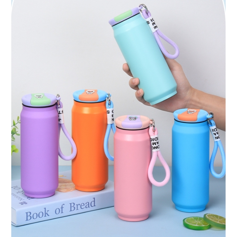 Custom Logo 500ml Cola Can Shape 304 Stainless Steel Double Wall Matte Tumbler Insulated Sport Water Bottle With Leak Proof Lids