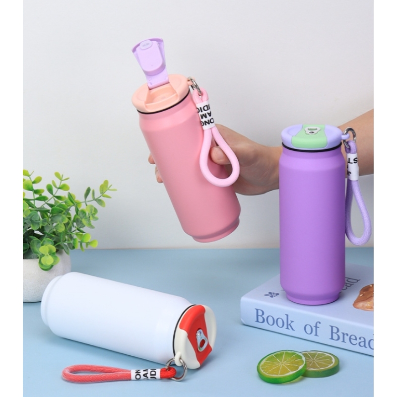 Custom Logo 500ml Cola Can Shape 304 Stainless Steel Double Wall Matte Tumbler Insulated Sport Water Bottle With Leak Proof Lids