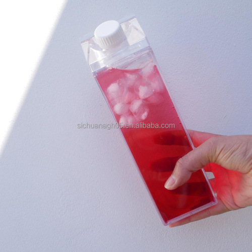 Wholesale Food Grade Plastic 500ML 16oz Transparent Colored Acrylic Milk Box Carton Shaped Water Bottle with Lid 1000ml