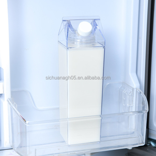 Wholesale Food Grade Plastic 500ML 16oz Transparent Colored Acrylic Milk Box Carton Shaped Water Bottle with Lid 1000ml