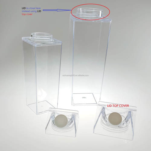 Wholesale Food Grade Plastic 500ML 16oz Transparent Colored Acrylic Milk Box Carton Shaped Water Bottle with Lid 1000ml