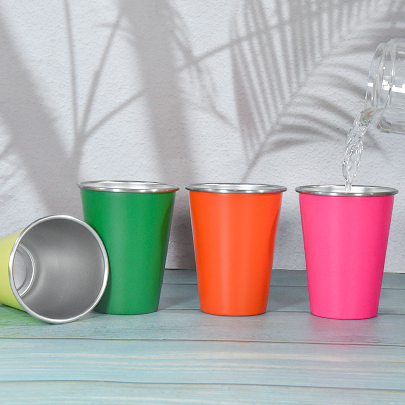 Custom 350ml Single Wall Beer Cup 12oz SS304 Stainless Steel Drinking Cup Powder Coated Metal Tumbler Cup Set Beer Mug for Laser