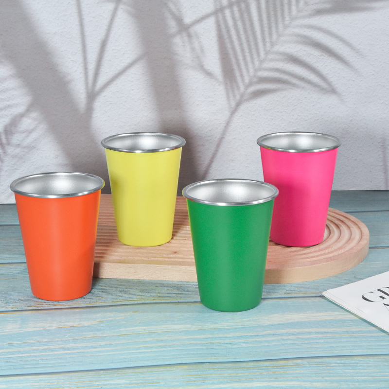 Custom 350ml Single Wall Beer Cup 12oz SS304 Stainless Steel Drinking Cup Powder Coated Metal Tumbler Cup Set Beer Mug for Laser