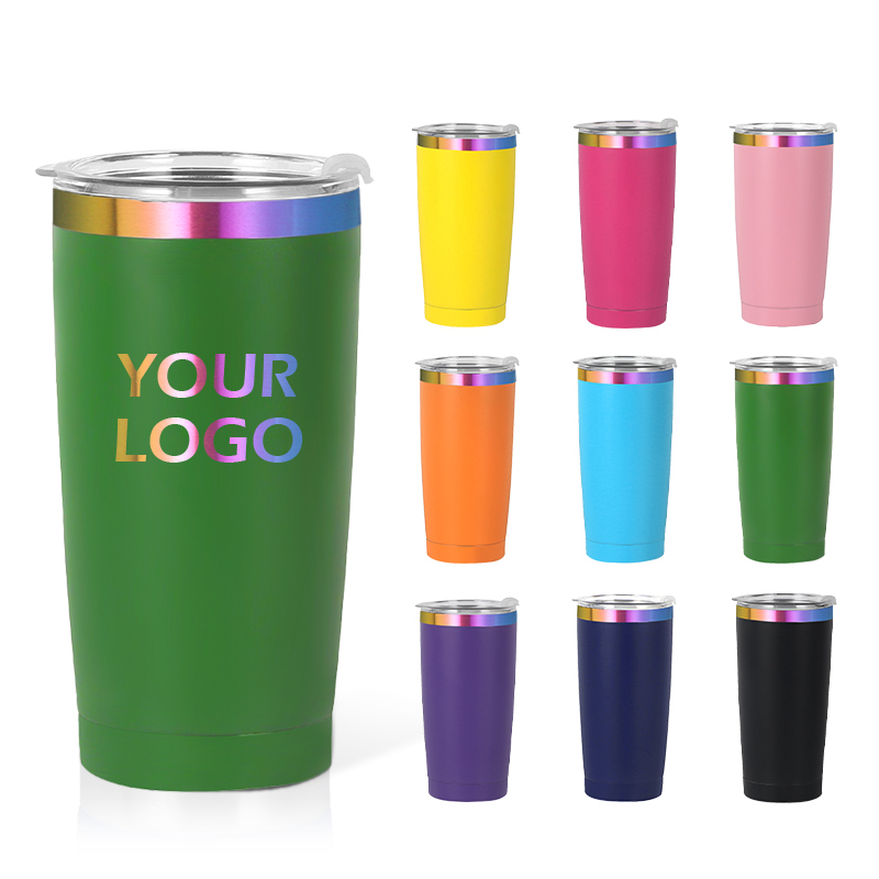 Custom 20oz Rainbow Plated Based Powder Coated Stainless Steel Tumbler Cup with Straw 20 oz Laser Engravable Gold Plated Tumbler