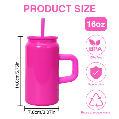 RTS US Warehouse 25PCS/CTN Mix 5 Colors Exclusive Sales 16oz Sublimation Stainless Steel Tumbler with Handle and Lids Mason Jar
