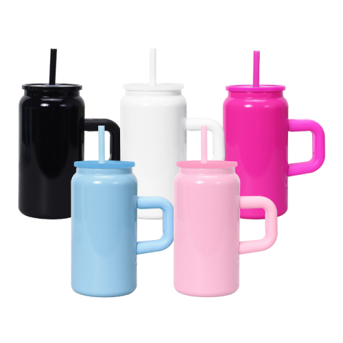 RTS US Warehouse 25PCS/CTN Mix 5 Colors Exclusive Sales 16oz Sublimation Stainless Steel Tumbler with Handle and Lids Mason Jar