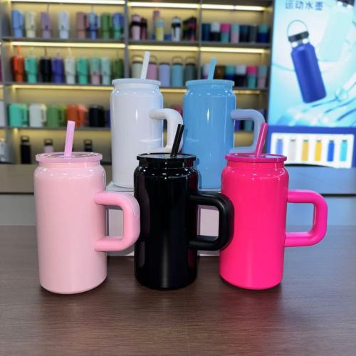 RTS US Warehouse 25PCS/CTN Mix 5 Colors Exclusive Sales 16oz Sublimation Stainless Steel Tumbler with Handle and Lids Mason Jar