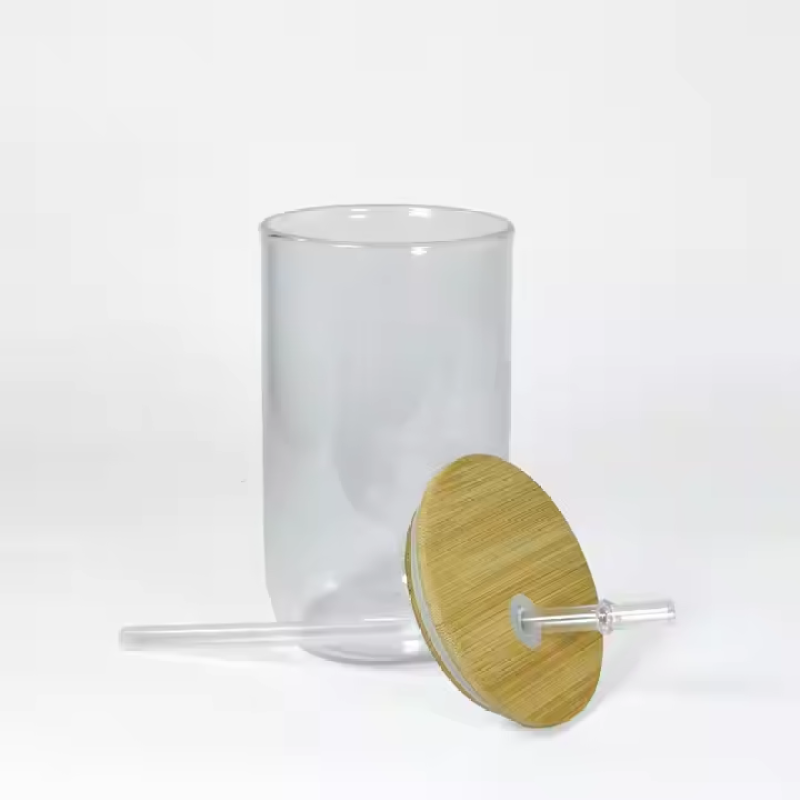 18oz Clear Sublimation Blanks Single Wall Egg Shaped Glass Cups With Plastic Straw Bamboo Lid