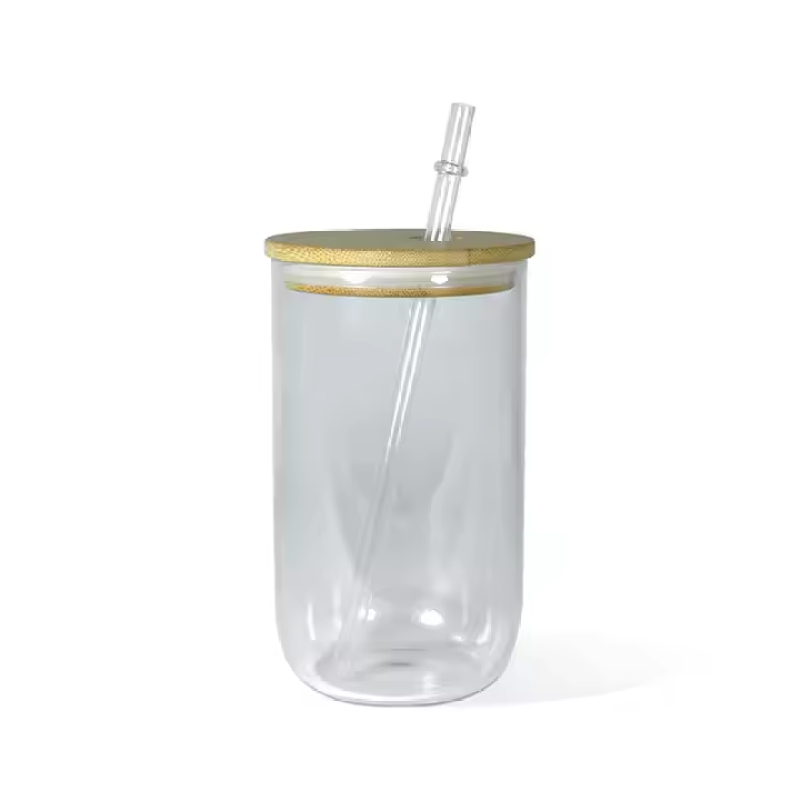 18oz Clear Sublimation Blanks Single Wall Egg Shaped Glass Cups With Plastic Straw Bamboo Lid
