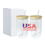 18oz Clear Sublimation Blanks Single Wall Egg Shaped Glass Cups With Plastic Straw Bamboo Lid