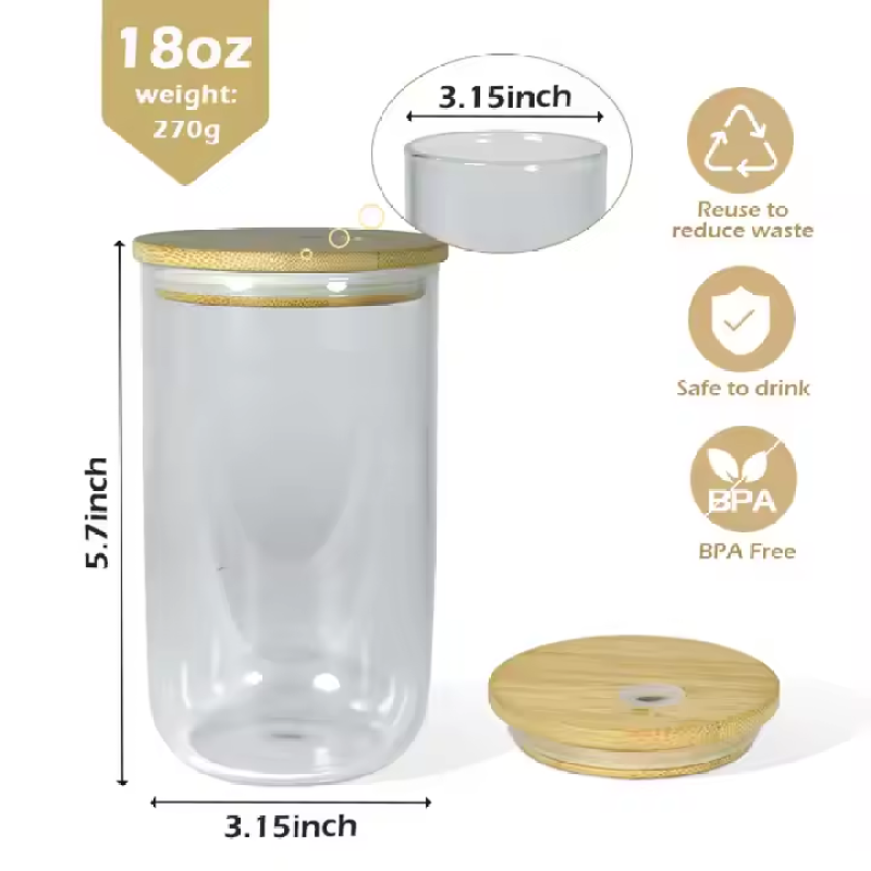18oz Clear Sublimation Blanks Single Wall Egg Shaped Glass Cups With Plastic Straw Bamboo Lid