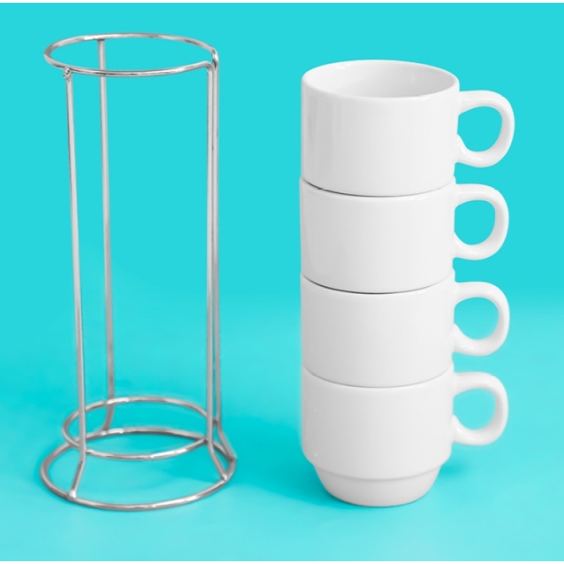 New Stocked Gift Printing 6oz Sublimation Coffee Mugs Ceramic Blank Cups Set of 4 with Rack for Heat Press DIY Printing
