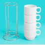 New Stocked Gift Printing 6oz Sublimation Coffee Mugs Ceramic Blank Cups Set of 4 with Rack for Heat Press DIY Printing