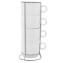New Stocked Gift Printing 6oz Sublimation Coffee Mugs Ceramic Blank Cups Set of 4 with Rack for Heat Press DIY Printing