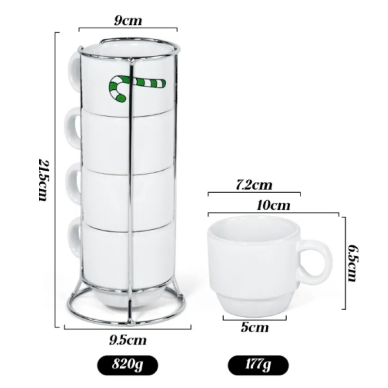 New Stocked Gift Printing 6oz Sublimation Coffee Mugs Ceramic Blank Cups Set of 4 with Rack for Heat Press DIY Printing