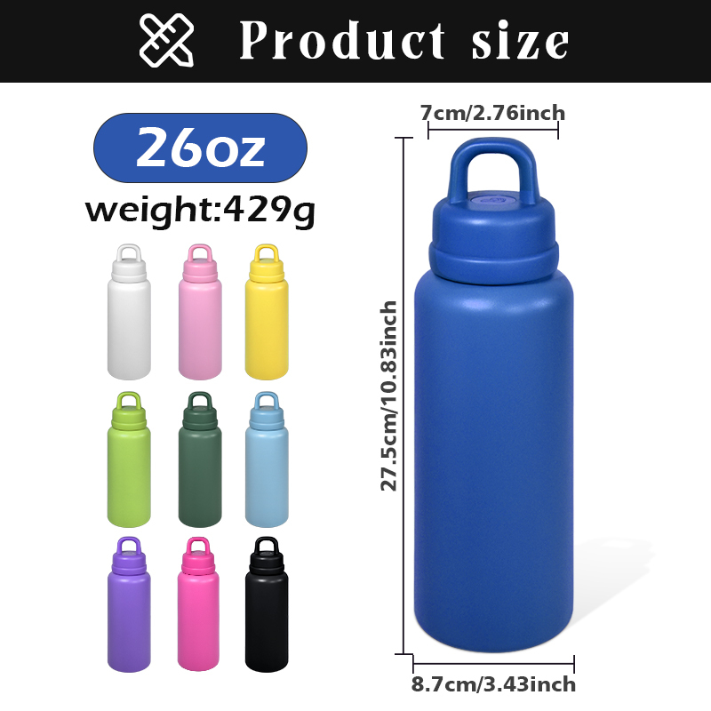 Custom 26oz Stainless Steel Water Bottle Powder Coating Double Walled Tumbler Press Open Lid Vacuum Flask With Handle for Laser