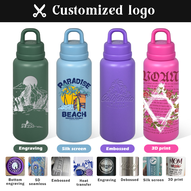 Custom 26oz Stainless Steel Water Bottle Powder Coating Double Walled Tumbler Press Open Lid Vacuum Flask With Handle for Laser