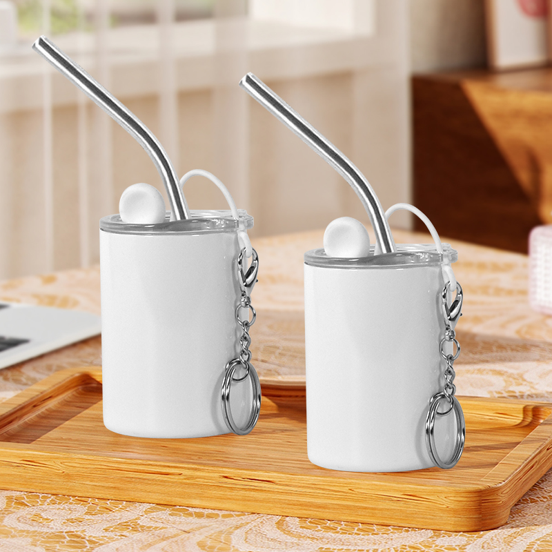 RTS 6pcs/ctn 3oz Keychain Shot Glass Tumbler Sublimation Blanks Stainless Steel Wine Cup with Metal Straw Key Chain