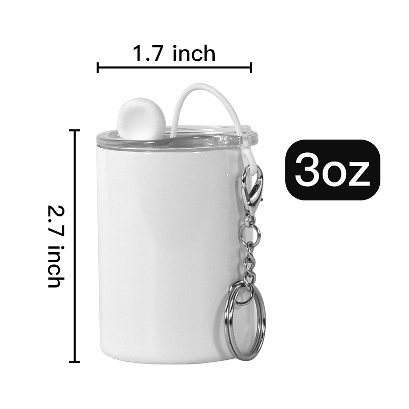 RTS 6pcs/ctn 3oz Keychain Shot Glass Tumbler Sublimation Blanks Stainless Steel Wine Cup with Metal Straw Key Chain
