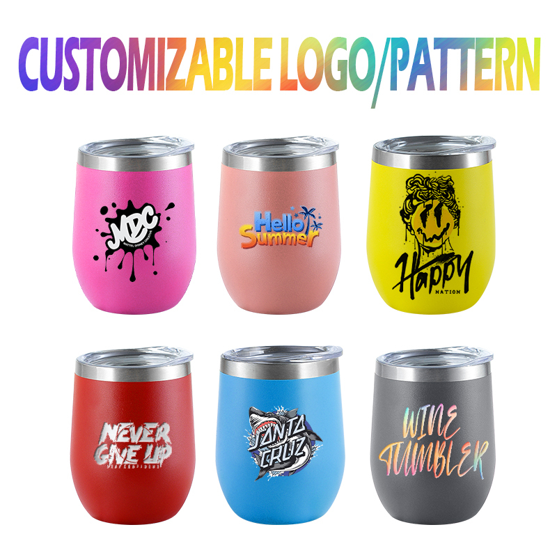 Wholesale 12oz Insulated Double Wall Powder Coated Stainless Steel Wine Tumbler Egg Shape Coffee Mug Custom Logo