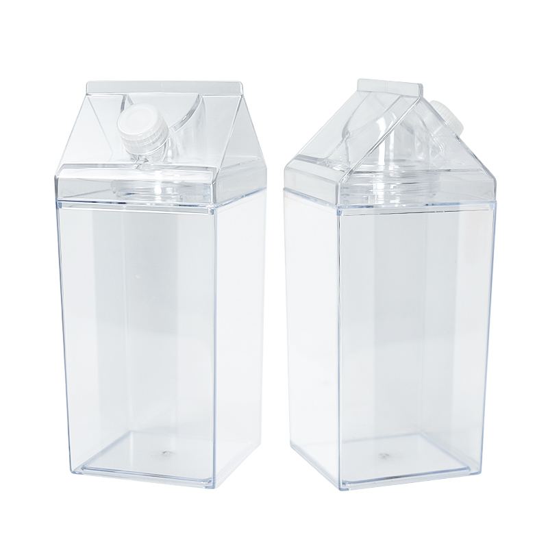 New Arrival Huge Milk Carton Bottle 48oz clear Acrylic Plastic Tumbler Square Shape Drinking Cups Box