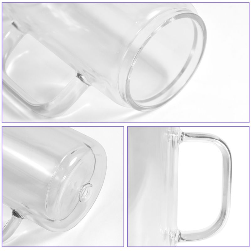 Handled 16 oz Glasses Sublimation Handle Glass Jar 16oz Double Wall Glass Tumbler Colorful Lid Snow Globe Can Pre-drilled Hole