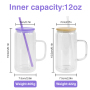 Handled 16 oz Glasses Sublimation Handle Glass Jar 16oz Double Wall Glass Tumbler Colorful Lid Snow Globe Can Pre-drilled Hole