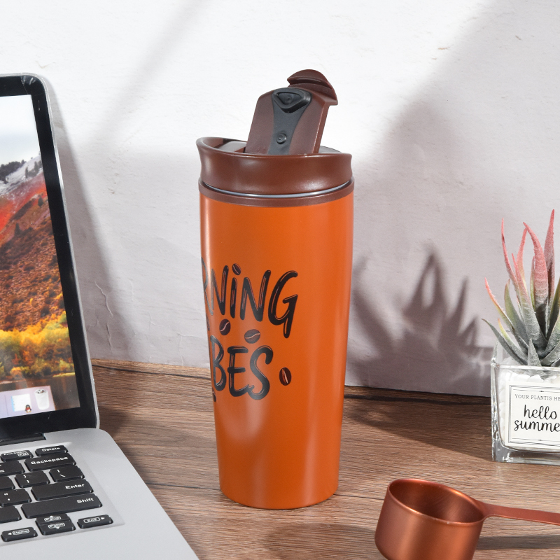 Costom Logo Outer Stainless Steel ToughShell 500ml Coffee Mug Plastic SafeCore Inner Double Wall  Travel Mug