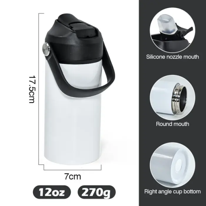 RTS 12oz Flat Edge Tumbler Mixed Colorful Lid Handle Sublimation Blanks Vacuum Flask Bottle Flip Top Straw Kid Water Bottle