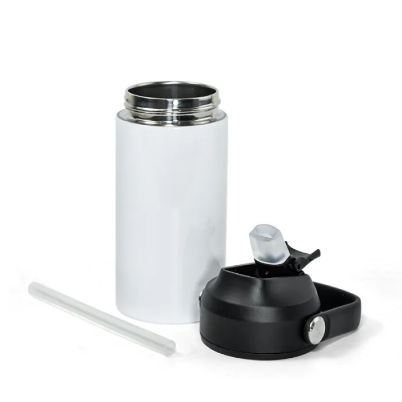 RTS 12oz Flat Edge Tumbler Mixed Colorful Lid Handle Sublimation Blanks Vacuum Flask Bottle Flip Top Straw Kid Water Bottle