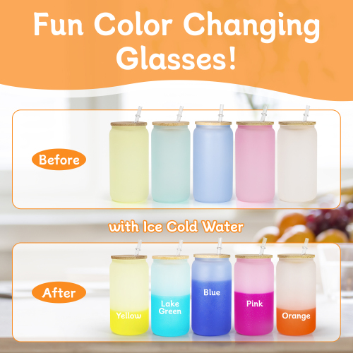 Wholesale 16oz Blank Sublimation Cold Color Change Glasses Cups Beer Glass Can with Bamboo Lid and Straw