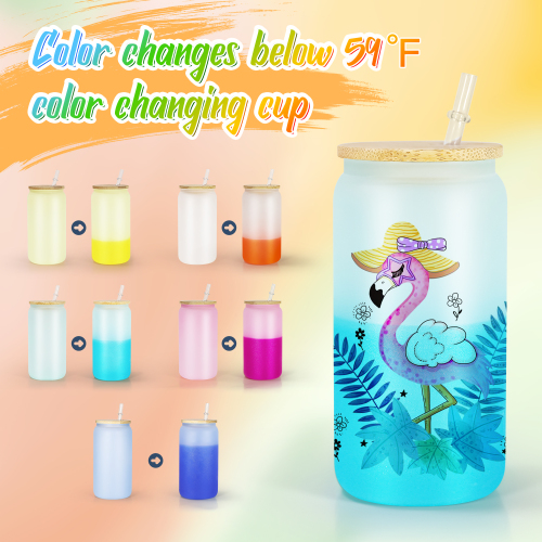 Wholesale 16oz Blank Sublimation Cold Color Change Glasses Cups Beer Glass Can with Bamboo Lid and Straw