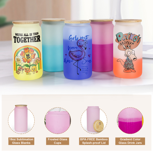 Wholesale 16oz Blank Sublimation Cold Color Change Glasses Cups Beer Glass Can with Bamboo Lid and Straw