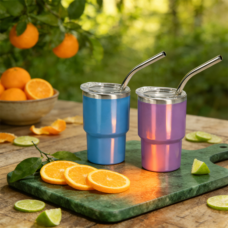 3oz Powder Coated Stainless Steel Mini Tumbler Lid Straw Mixed Colors Laser Engraved BPA Free Eco-Friendly Gift Cup