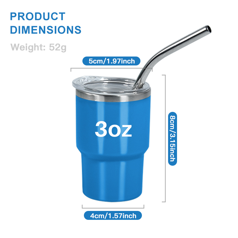 3oz Powder Coated Stainless Steel Mini Tumbler Lid Straw Mixed Colors Laser Engraved BPA Free Eco-Friendly Gift Cup
